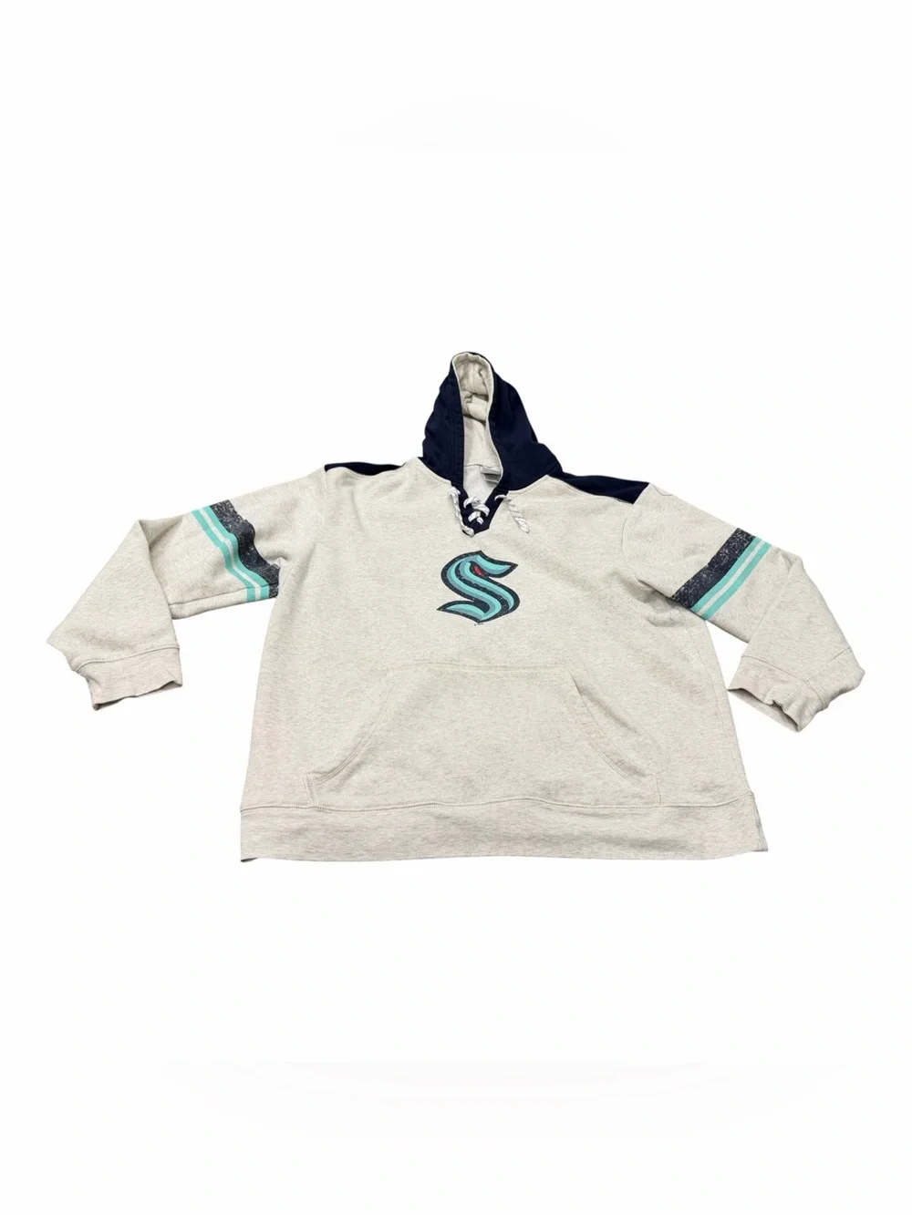 NHL Seattle Kraken Men's Heather Gray Laced Neck Pullover Hoodie, Size XXL